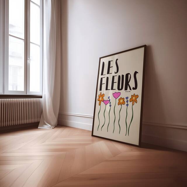 Les Fleurs Unframed Print - Flower Wall Art Floral Prints Decor Hand Drawn Colourful Retro Flowers French - image 1