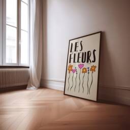 Les Fleurs Unframed Print - Flower Wall Art Floral Prints Decor Hand Drawn Colourful Retro Flowers French - thumbnail 1