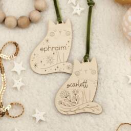 Personalized Wooden Cat Christmas Ornament Custom Name Woodland Keepsake Holiday - thumbnail 2