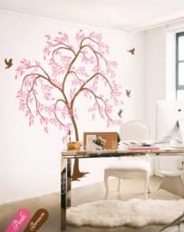 Tree Wall Decals With Birds Large Tree in The Wind Art Mural Sticker Nursery Decor Kw030 - thumbnail 1