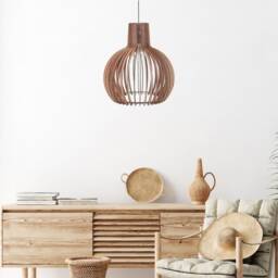 Mondo Mid Century Modern Wood Pendant Light, Plug-In Or Ceiling Onion Shape Light - thumbnail 3