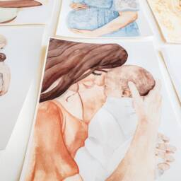 Mother's Embrace Art Print Watercolor Mom & Baby Nursery Wall Hanging - thumbnail 3