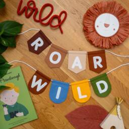 Wild, Roar, Play, Read Felt Bunting Garland, Nursery Wall Hanging, Rainbow Jungle Choices - thumbnail 1