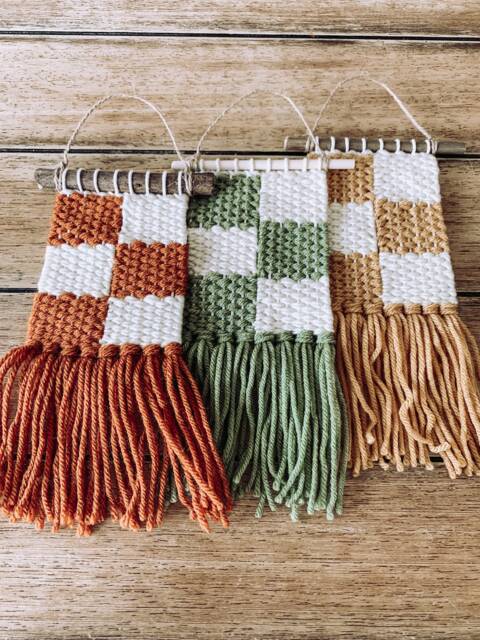 Checker Wall Hanging Woven Macrame Art Decor - Hippie Boho Groovy Funky Living Room Bedroom Nursery Dorm & Fringe - image 1