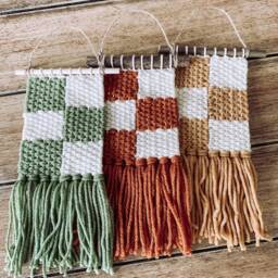 Checker Wall Hanging Woven Macrame Art Decor - Hippie Boho Groovy Funky Living Room Bedroom Nursery Dorm & Fringe - thumbnail 2