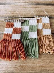 Checker Wall Hanging Woven Macrame Art Decor - Hippie Boho Groovy Funky Living Room Bedroom Nursery Dorm & Fringe - thumbnail 1