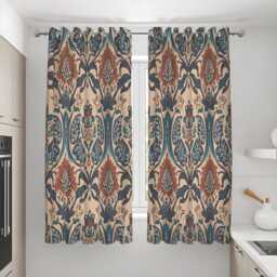 Damask Floral Curtains, Teal & Rust Ornate Pattern Drapes, Bohemian Baroque Style Custom Made Window Panels, Rod Pocket Curtains - thumbnail 3