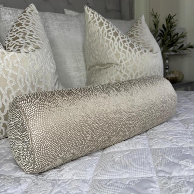 Luxurious Beige Bolster Cushion in Designer Guild Fabric - Champagne Home Decor - image 1