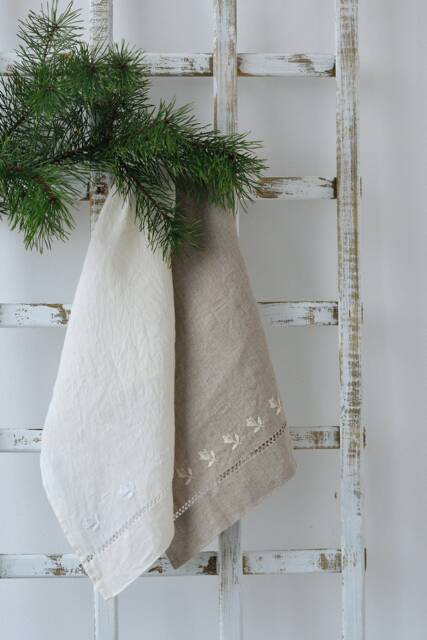 Linen Guest-Face Towel/ Dish Towel Organic/ Handembroidered Linen/ Vintage Christmas Gift/Hand Hygge Bath - image 1