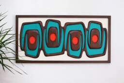 Mid Century Modern Wood Wall Art Teal & Orange Geometric Sculpture - thumbnail 1