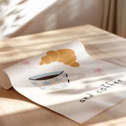 Croissants & Coffee Kitchen Print, Brunch Whimsy Home Caf?? Wall Art Illustration - thumbnail 3