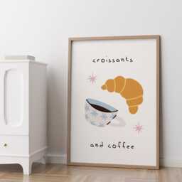Croissants & Coffee Kitchen Print, Brunch Whimsy Home Caf?? Wall Art Illustration - thumbnail 2
