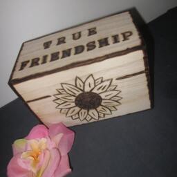 Woodburned Sunflower Wooden Box Keepsake True Friendship Friendship Box - thumbnail 2