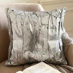 Silver Faux Leather Textured Pintuck Solid Pattern, Modern Throw Pillow Cover - Stunning