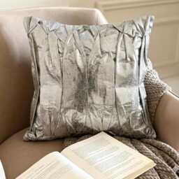 Silver Faux Leather Textured Pintuck Solid Pattern, Modern Throw Pillow Cover - Stunning - thumbnail 3