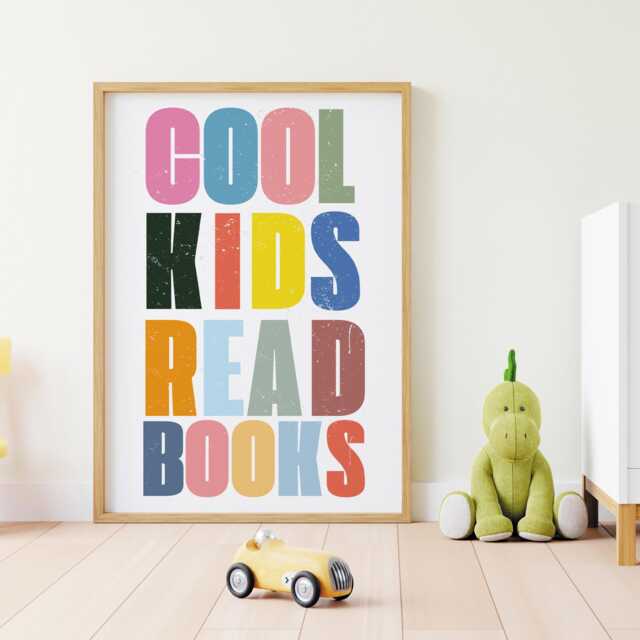 Cool Kids Read Books - Multicolour Poster Typography Print For Children, Book Lover Quote Wall Art Reading Corner, Bedrooms & Playroom - image 1