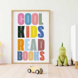 Cool Kids Read Books - Multicolour Poster Typography Print For Children, Book Lover Quote Wall Art Reading Corner, Bedrooms & Playroom - thumbnail 1
