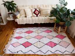 Vegan Boucherouite Rug, Pink Berber Carpet, Eco Friendly, 185 X 130 cm - thumbnail 1