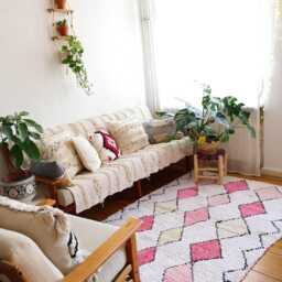 Vegan Boucherouite Rug, Pink Berber Carpet, Eco Friendly, 185 X 130 cm - thumbnail 3