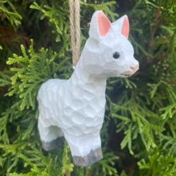 Llama Wooden Figurine Ornament - Hand-Carved Alpaca Rustic Animal Decor - thumbnail 1