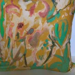 Abstract Watercolour Floral Velvet Cushion - Yellow, - Last Two - thumbnail 3