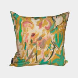 Abstract Watercolour Floral Velvet Cushion - Yellow, - Last Two - thumbnail 2