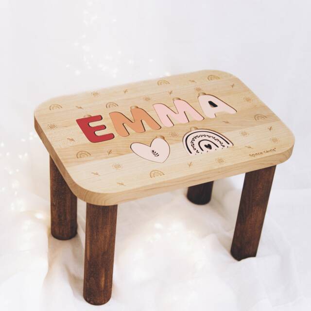 Personalized Stool Wooden Name Puzzle 1St Birthday First Christmas Gift Toddler Stools Children Furniture Tower Table - image 1