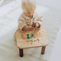 Personalized Stool Wooden Name Puzzle 1St Birthday First Christmas Gift Toddler Stools Children Furniture Tower Table - thumbnail 3