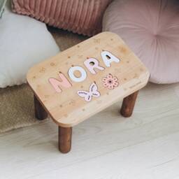 Personalized Stool Wooden Name Puzzle 1St Birthday First Christmas Gift Toddler Stools Children Furniture Tower Table - thumbnail 2