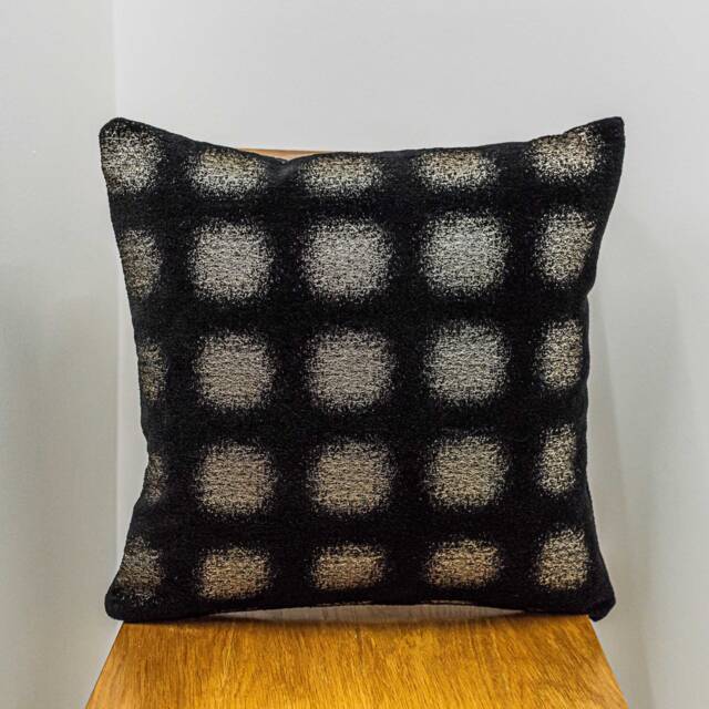 Zaffiro Metallic Chenille Cushion. Made With Genuine Lurex. Deep Black & Pewter Geometric Dot Print. 17x17 - image 1