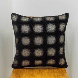 Zaffiro Metallic Chenille Cushion. Made With Genuine Lurex. Deep Black & Pewter Geometric Dot Print. 17x17 - thumbnail 1
