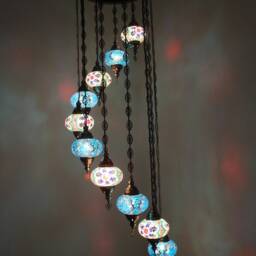 Turkish Mosaic Water Drop Chandelier - 11 Large Globe Ottoman Ceiling Lamp - H11 - thumbnail 2
