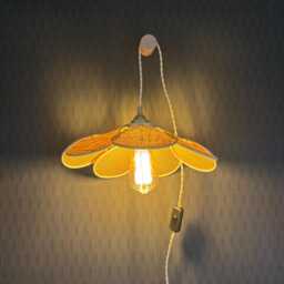 7-Petal Linen & Rattan Flower Lamp - Chandelier Wall Light Handcrafted - thumbnail 4