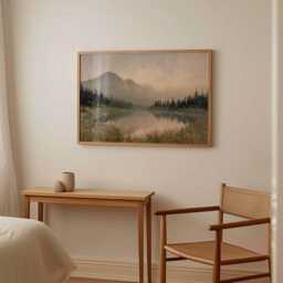 Misty Lake Sunset Print Serene Mountain Landscape Wall Art - thumbnail 3