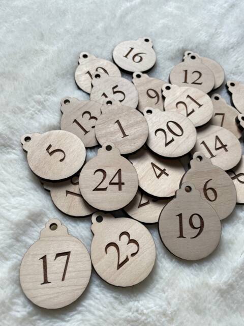 25 Reuseable Wooden Christmas Advent Calendar Bauble Tags, Diy Calendar, Days Until Christmas, Number Tags