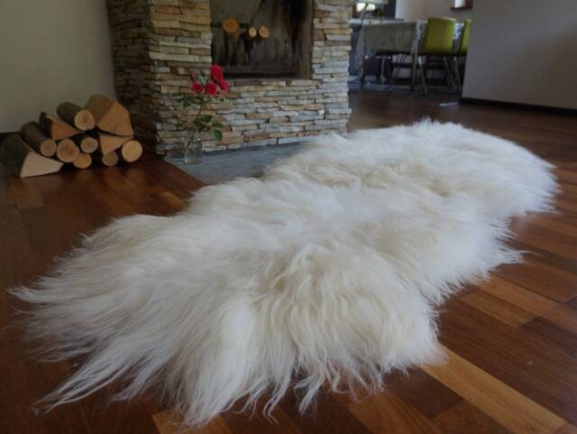 "Giant Double White Icelandic Sheepskin Rug, Genuine Leather Wool Carpet, Cozy Throw - 79"" X 36" - image 1