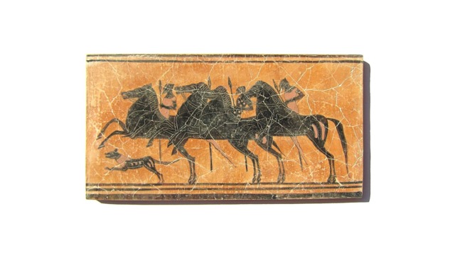 Black Figure Greek Hunters Fresco Painting , Museum Quality Art Gift For Him - image 1