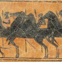 Black Figure Greek Hunters Fresco Painting , Museum Quality Art Gift For Him - thumbnail 4