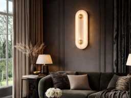 White Marble Led Wall Sconce - Brushed Brass Modern Lighting