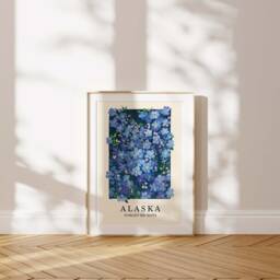 Forget Me Not Art Print Alaska State Flower, Blue Floral Gouache Painting - thumbnail 2