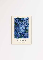 Forget Me Not Art Print Alaska State Flower, Blue Floral Gouache Painting - thumbnail 1