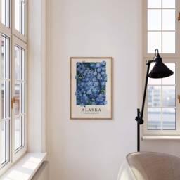 Forget Me Not Art Print Alaska State Flower, Blue Floral Gouache Painting - thumbnail 3