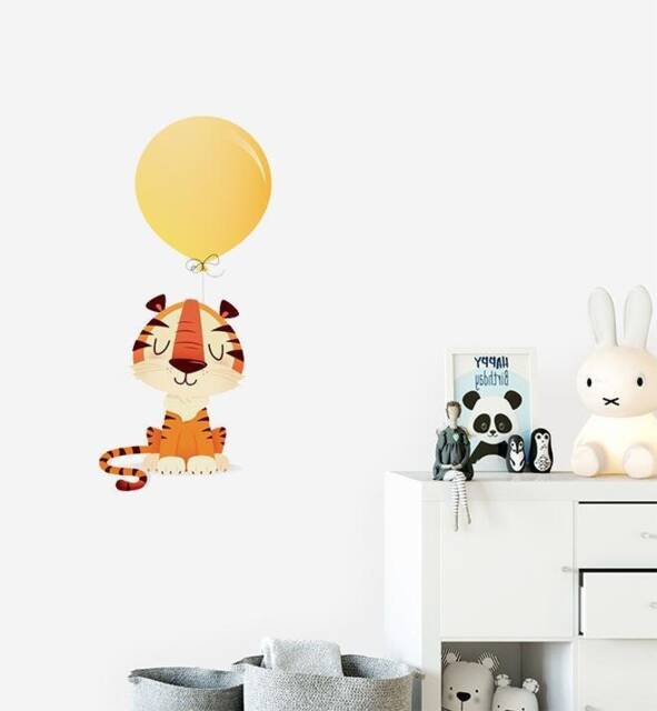Tiger With Big Balloon Wall Sticker Decal - Nursery Stickers, Animal Decals, Home Decor, Baby Room, Art, Girl, Boy