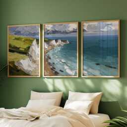 Blue Green Coastal Landscape Poster Set Of 3 - Textured Ocean Wall Art Modern Abstract Seascape Prints - thumbnail 2