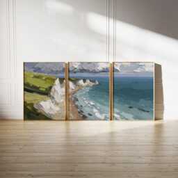 Blue Green Coastal Landscape Poster Set Of 3 - Textured Ocean Wall Art Modern Abstract Seascape Prints - thumbnail 3