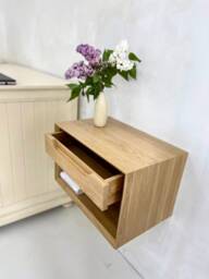 Oak Nightstand, Floating Wall Mounted Nightstand With Drawer, Bookshelf Hanging Book Shelves For Bedroom, Bedside Table - thumbnail 1