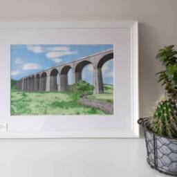 Yorkshire Viaduct Ribblesdale Print/A4 Landscape Countryside/Mounted/Home Decor/Watercolour/ - thumbnail 2