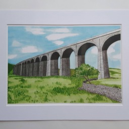 Yorkshire Viaduct Ribblesdale Print/A4 Landscape Countryside/Mounted/Home Decor/Watercolour/ - thumbnail 3