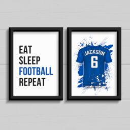 Football Shirt Prints Any Team Colours, Set Of 2 Personalised Eat Sleep Football Repeat Gift - thumbnail 3