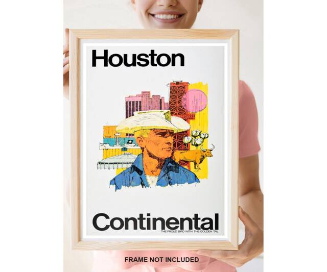 Reprint Of A Vintage Airline Travel Poster - Continental To Houston - image 1